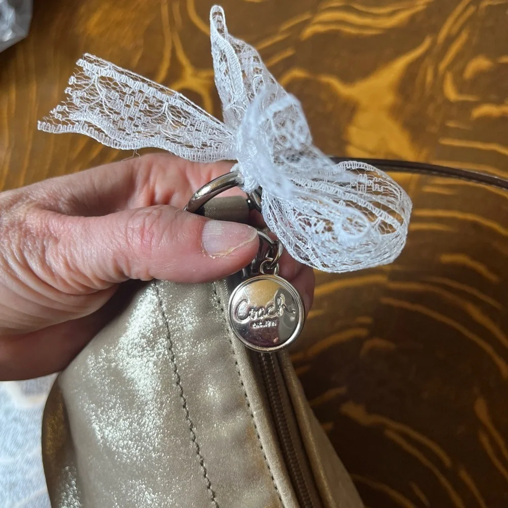 Coach Shimmer Finish Tan Leather Mini Shoulder Bag - Picture 7 of 11